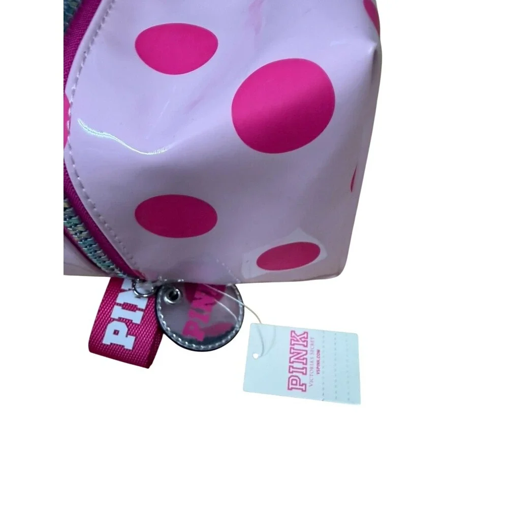 Victoria's Secret PINK Polka Dot Makeup Bag Pink Holographic Logo NWT